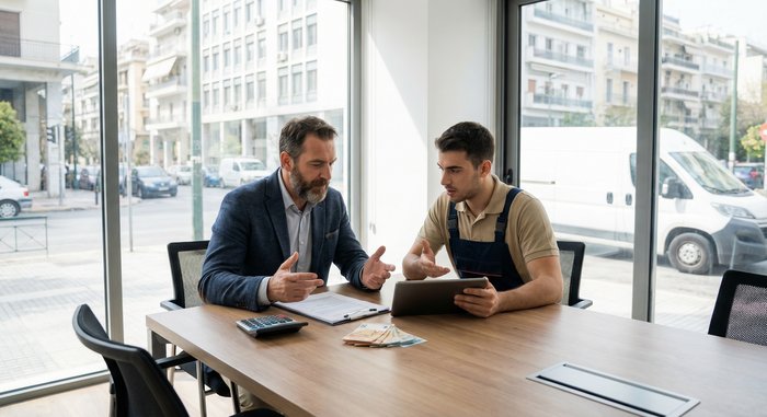 Επιχειρηματίας διαπραγματεύεται τιμές αντικαταβολής με courier